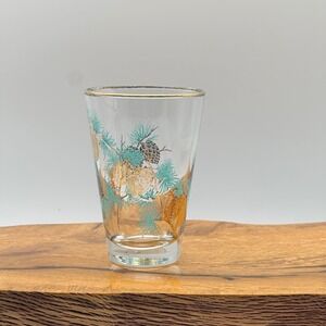 Libbey‎ Gold Turquoise Pinecone Glass Tumbler MCM Barware